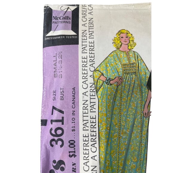 70s McCalls 3617 Caftan Dress Sewing Pattern Sizes Small Vintage 1973 CUT - Picture 2 of 7